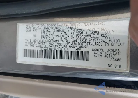 2004 Toyota Sequoia Limited V8 from USA, damaged, VIN 5TDZT38A94S233116